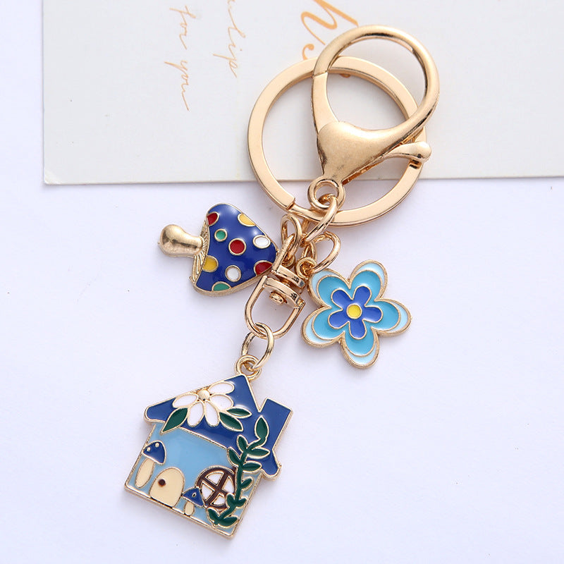Wholesale Flower House Metal Cute Colorful Flower Alloy Keychains